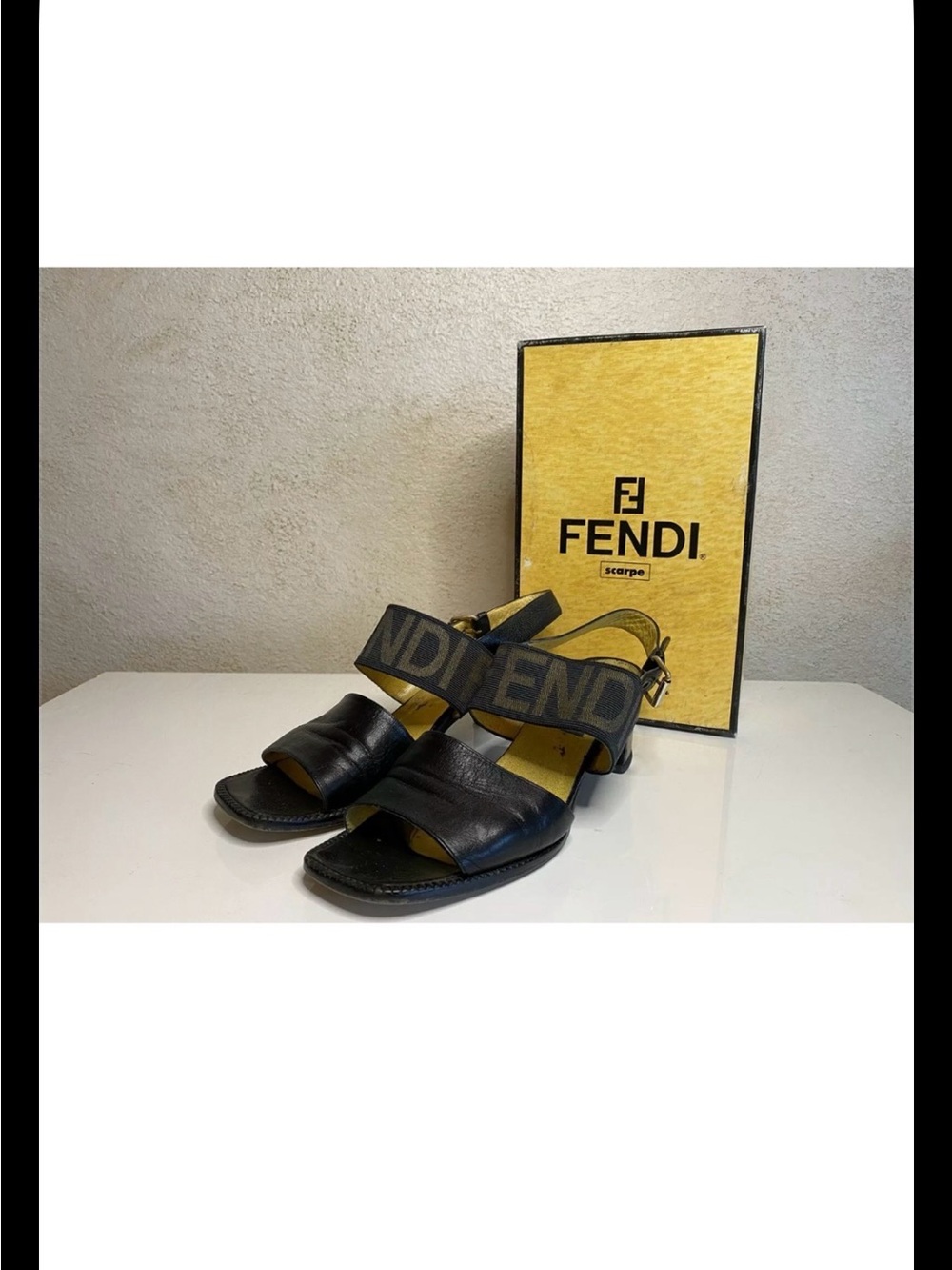 Fendi Zucca Logo Knit Crossover Block Heel Sandals with Original Box – Size 37.5